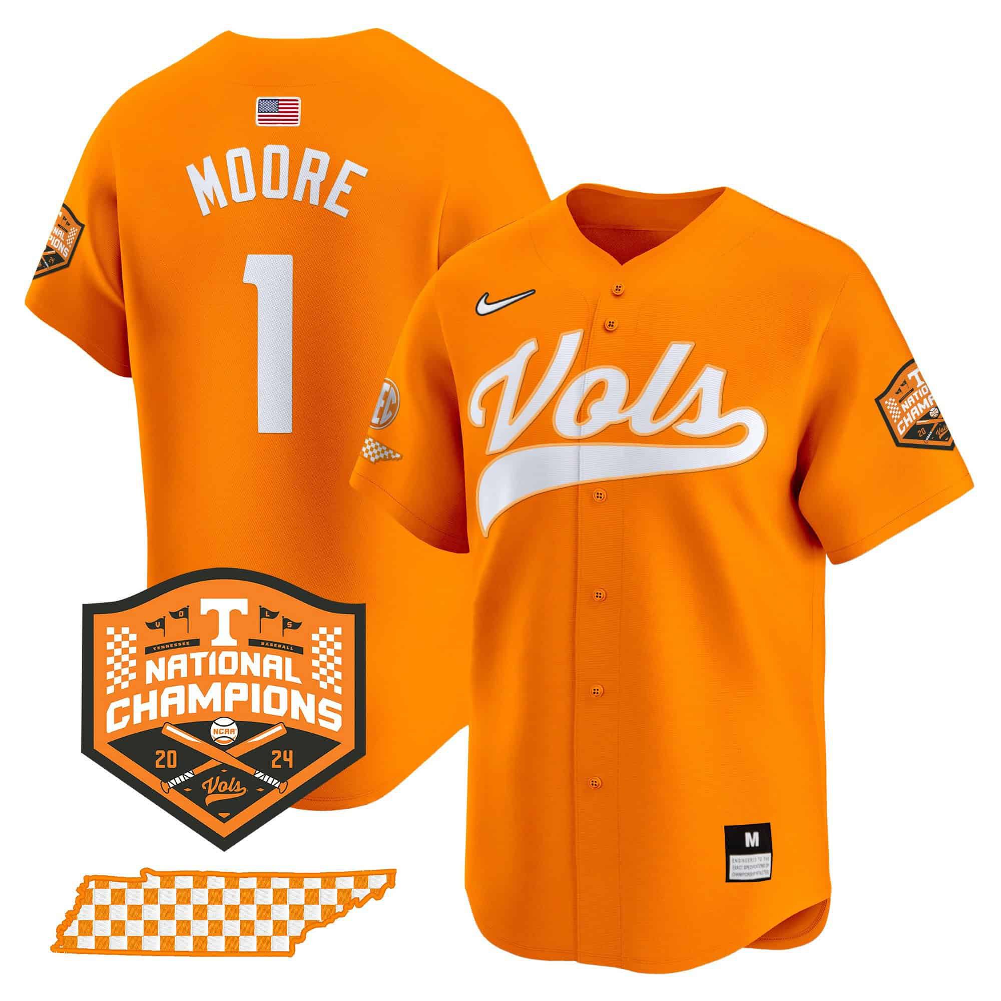 Men Tennessee Volunteers #1 Moore Orange 2024 Nike Champions Vapor Premier Limited NCAA Jersey